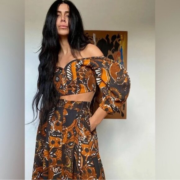 NWT Mara Hoffman Juana Black & Brown Abstract Print Cropped Top reg $295 size 0 - Picture 12 of 15